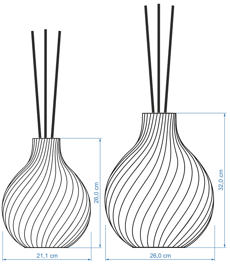 Maßzeichnung Duftvase Sphere von ICONIC HOME in 26cm und 32cm