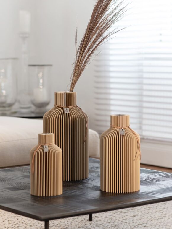 ICONIC HOME Vase Pure Set of 3 Natural Oak