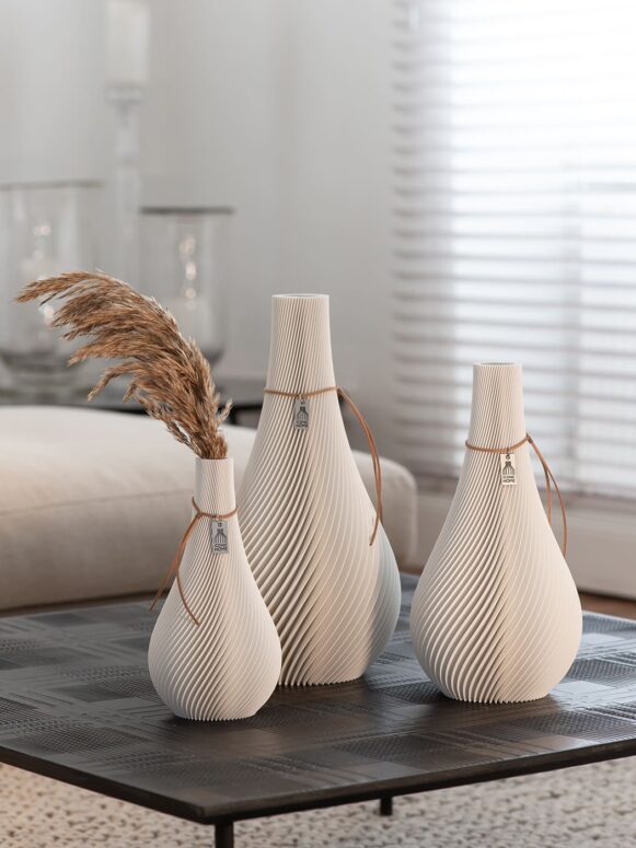 ICONIC HOME Vase Twist Set of 3 Pure White