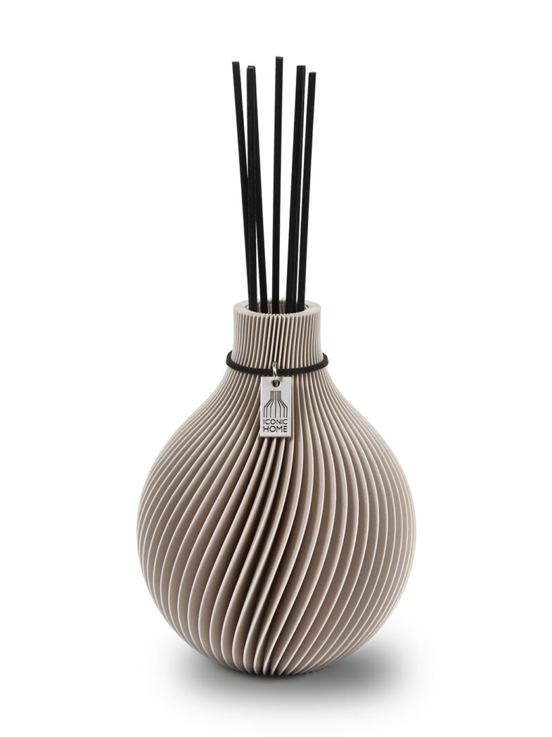 Room fragrance diffuser fragrance vase sphere with fragrance sticks from ICONIC HOME in cozy greige