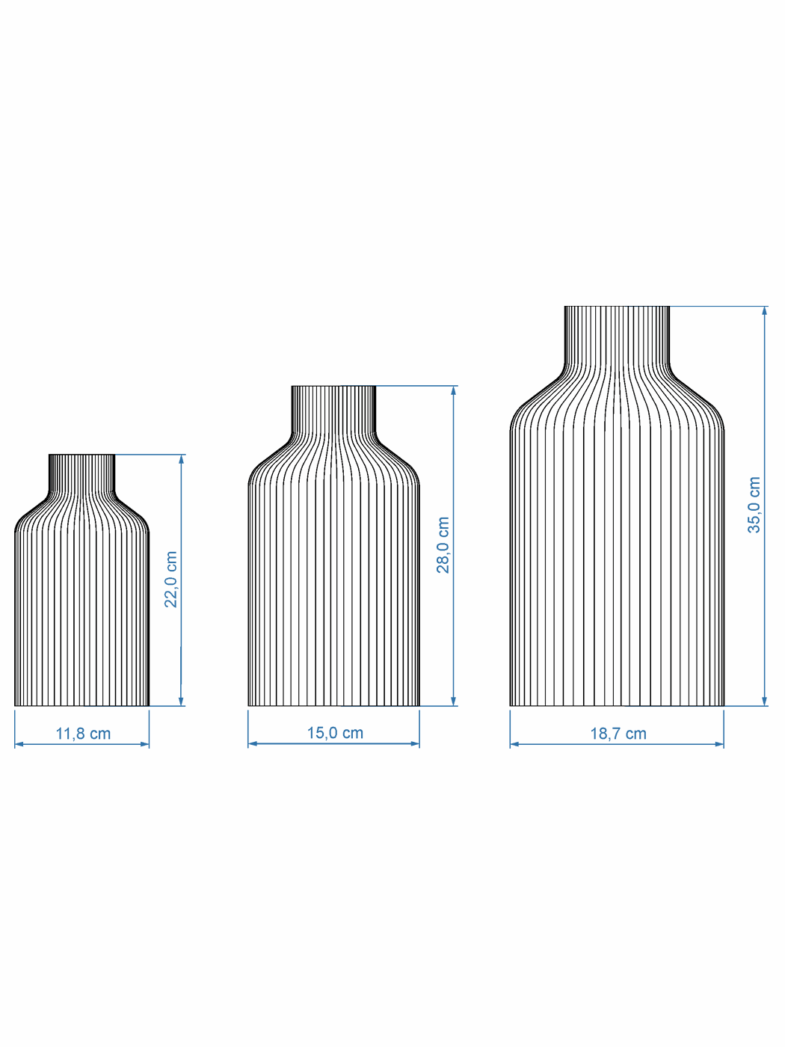 Vase Pure set of 3 Dimensional drawing